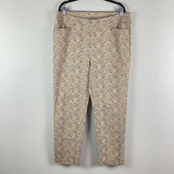 Chicos Brigitte Printed Slim Ankle Pants Size 3T US 16T Tan Pull On - Picture 1 of 11
